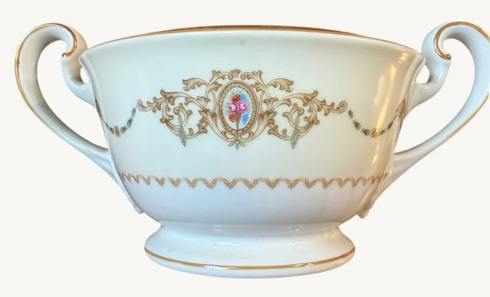 Vintage Noritake N662 Covered Sugar Bowl Floral Medallion Red Mustard Japan